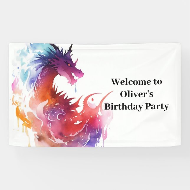 Pancarta de cumpleaños de Dragon Whimsy Modern (Horizontal)