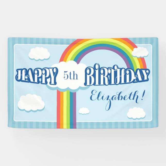 Pancarta de cumpleaños de la nube arcoiris de cual (Horizontal)