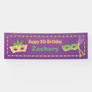 Pancarta de cumpleaños de Mardi Gras de Máscaras y