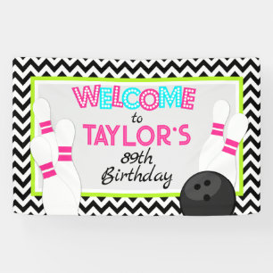 Pancarta de cumpleaños de Neon Chevron Bowling