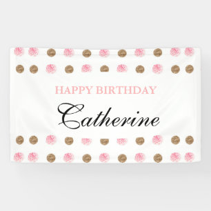 Pancarta de cumpleaños de oro y punto de polka ros