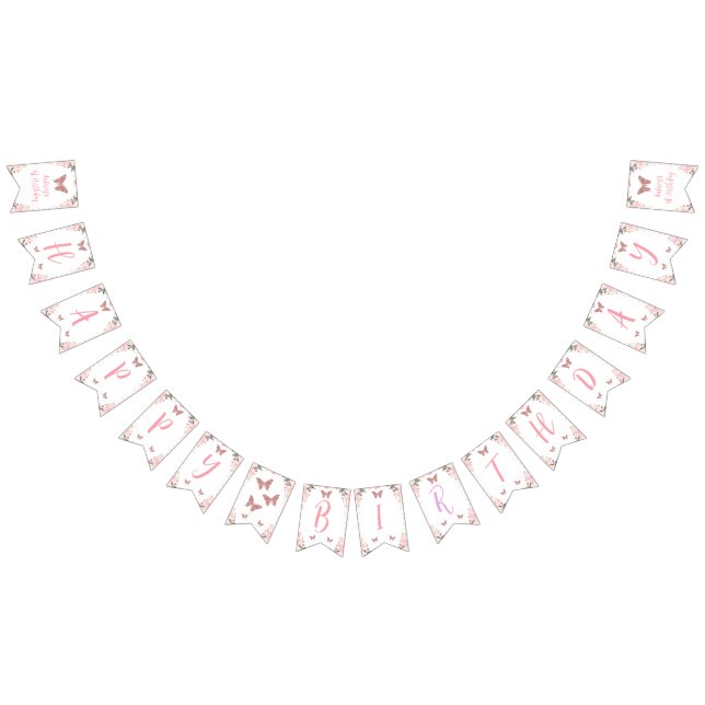 Pancarta de cumpleaños de Purpurina floral rosa ma (Todo)