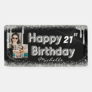 Pancarta de cumpleaños de Purpurina Girly Black & 