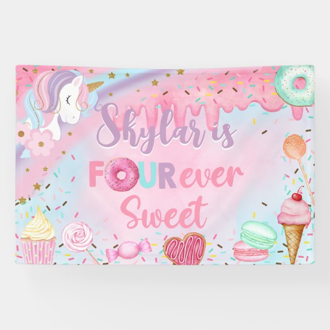 Pancarta de cumpleaños de Sweet Four chica / fondo (Horizontal)