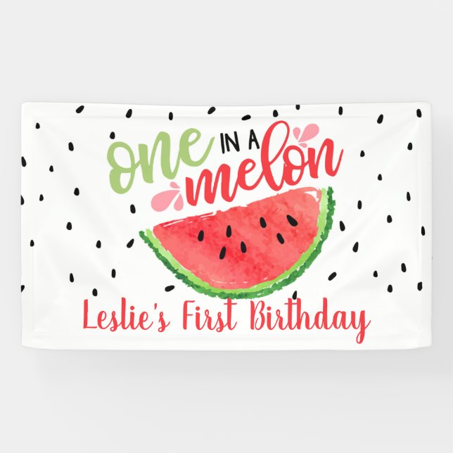 Pancarta de cumpleaños de uno en melón - Rojo (Horizontal)
