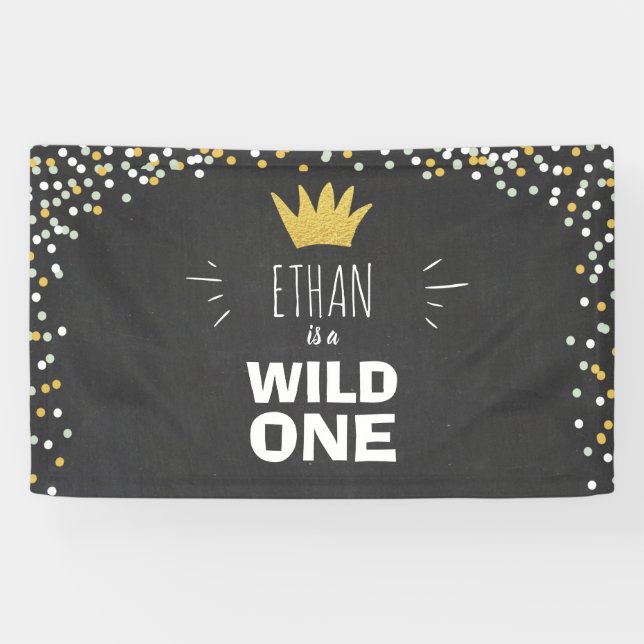 Pancarta de cumpleaños de Wild One Boy Black Gold  (Horizontal)