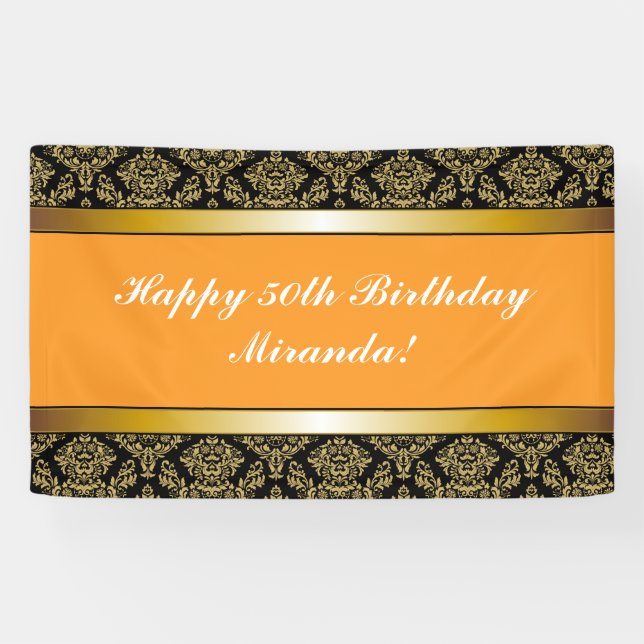 Pancarta de cumpleaños elegante de naranja de la E (Horizontal)