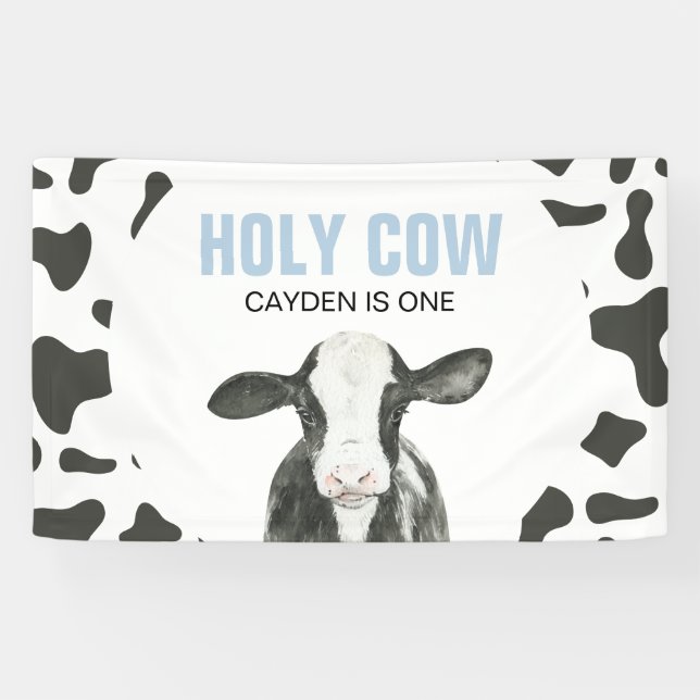 Pancarta de cumpleaños impresa de una vaca santa (Horizontal)