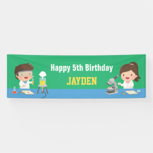 Pancarta de cumpleaños para pequeños científicos