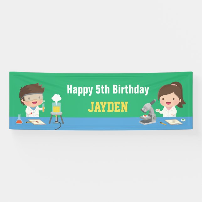 Pancarta de cumpleaños para pequeños científicos (Horizontal)