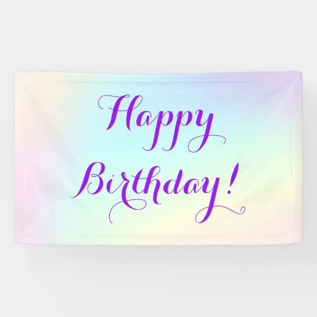 Pancarta de cumpleaños Pastel Rainbow Happy (Horizontal)