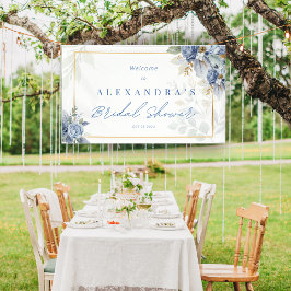 Pancarta de ducha de novia con flores azules y tur