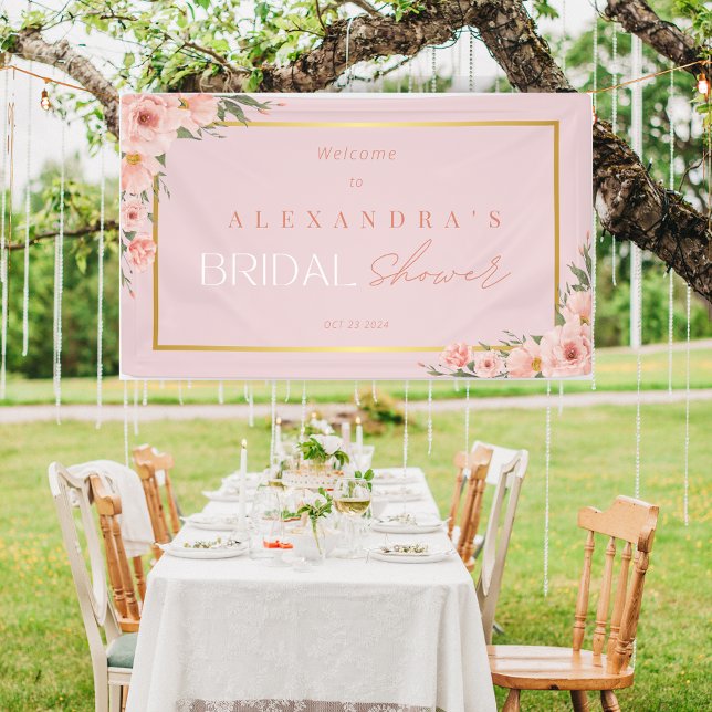 Pancarta de ducha de novia con flores rosadas en R (Blush Dusty Pink Floral Bridal Shower Banner)