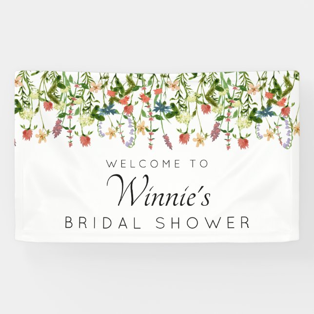 Pancarta de ducha de novia floral botánica (Horizontal)