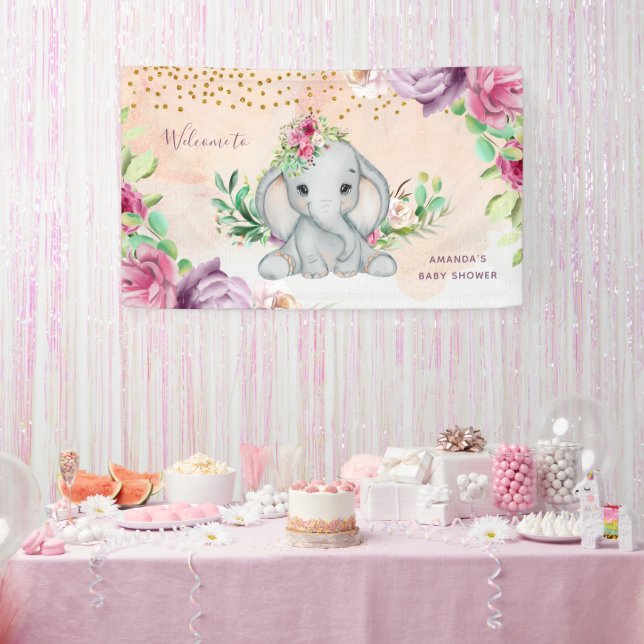 Pancarta de Elefante y Flores para Niños (Fiesta)
