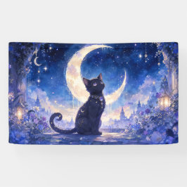 Pancarta de Fantasía de Gato Negro a la Luz de la
