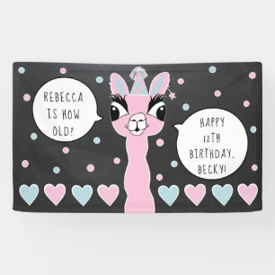 Pancarta de Fiesta de Chicas rosados de Llama Paja