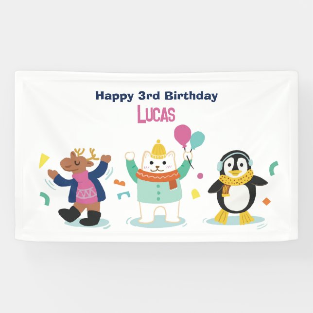 Pancarta de Fiesta de cumpleaños para niños de Win (Horizontal)