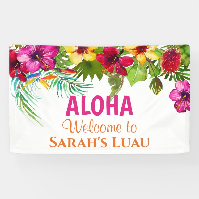 Pancarta de fiesta tropical Aloha Luau (Horizontal)
