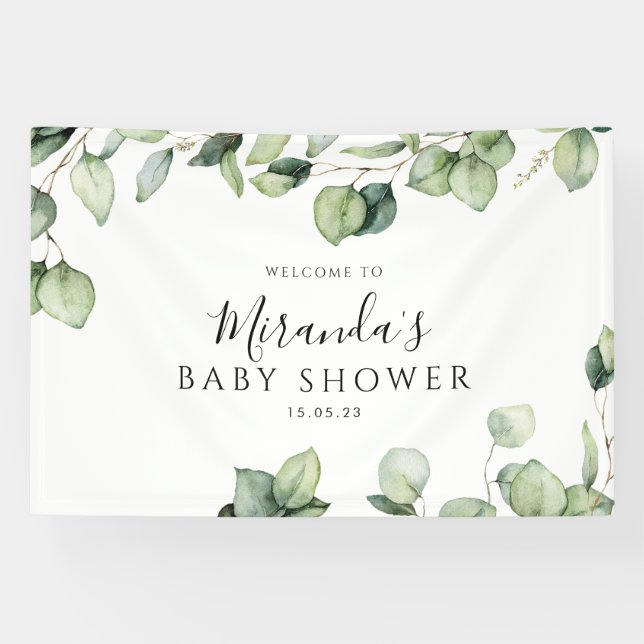 Pancarta de fondo botánico de Baby Shower verde (Horizontal)