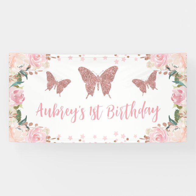 Pancarta de fondo de cumpleaños de mariposa con pu (Horizontal)