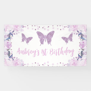 Pancarta de fondo de cumpleaños de mariposa morada