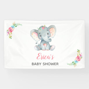 Pancarta de fondo de Elephant Floral Baby Shower (
