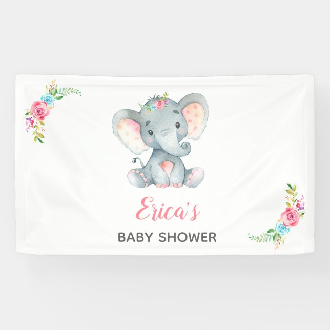 Pancarta de fondo de Elephant Floral Baby Shower ( (Horizontal)
