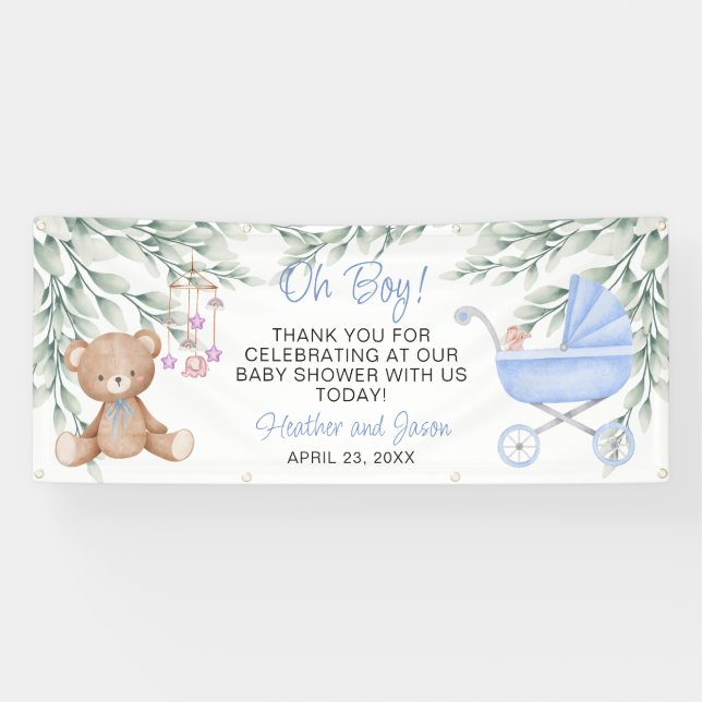 Pancarta de fondo de Oh Boy Baby Shower (Horizontal)
