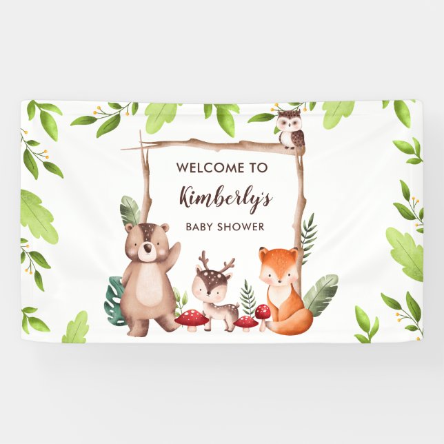 Pancarta de fondo de Woodland Animals Baby Shower (Horizontal)