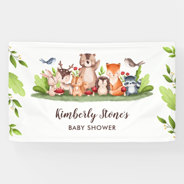Pancarta de fondo de Woodland Baby Shower Greenery (Horizontal)