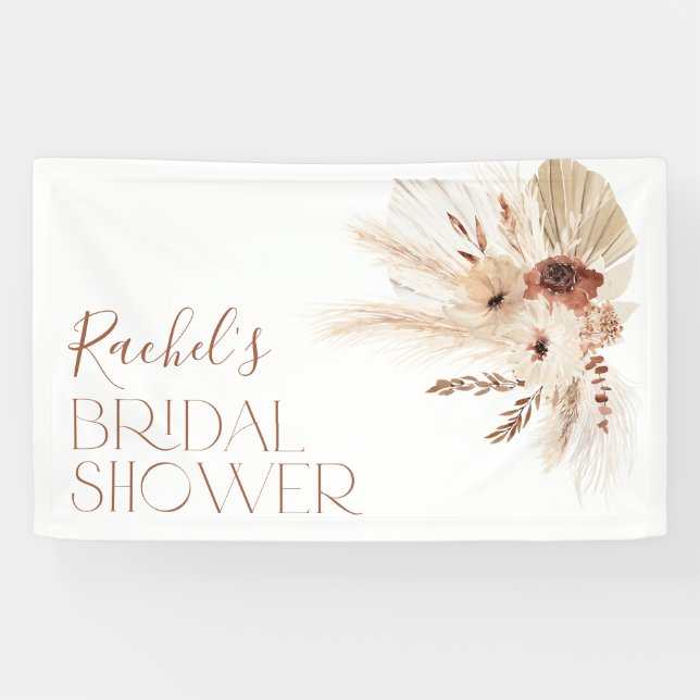 Pancarta de fondo del Boho Beige Floral Bridal Sho (Horizontal)