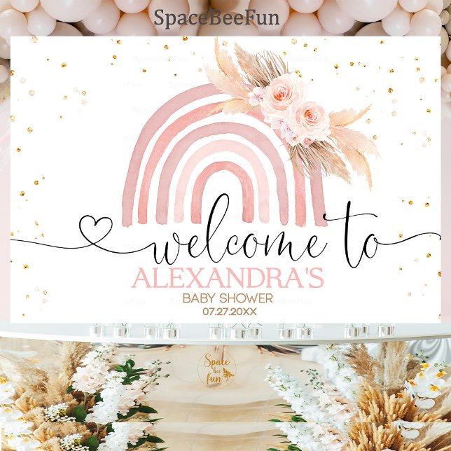 Pancarta de fondo del Chica Baby Shower Rainbow Bo (Rainbow Boho,Baby Shower Girl,Backdrop Banner,Pampass Grass,Bohemian baby shower,Welcome sign,boho b)