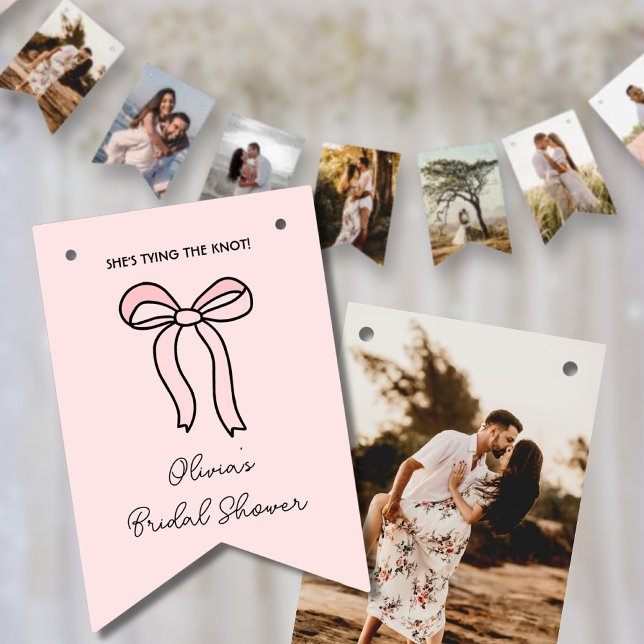 Pancarta de fotos de ducha de novia personalizada  (Pink Bow Personalized Bridal Shower Photo Banner
)