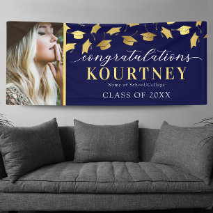 Pancarta de fotos de graduación de Navy Gold 2025