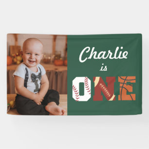 Pancarta de fotos del primer cumpleaños del deport