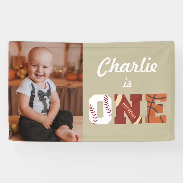 Pancarta de fotos del primer cumpleaños del deport (Horizontal)