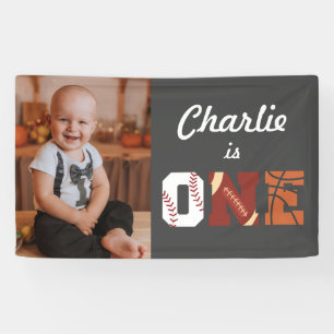 Pancarta de fotos del primer cumpleaños del deport