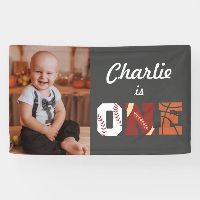 Pancarta de fotos del primer cumpleaños del deport (Horizontal)