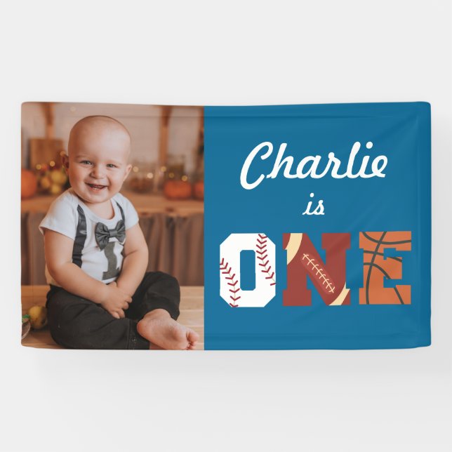 Pancarta de fotos del primer cumpleaños del deport (Horizontal)