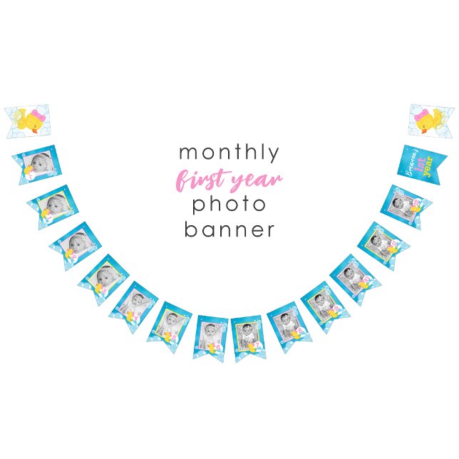 Pancarta de fotos mensual de chica Watercolor Duck (Girl Watercolor Duck Monthly Photo Hanging Banner 1st Year)