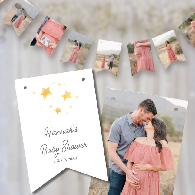 Pancarta de fotos personalizada de Baby Shower en  (Little Stars Personalized Baby Shower Photo Banner
)