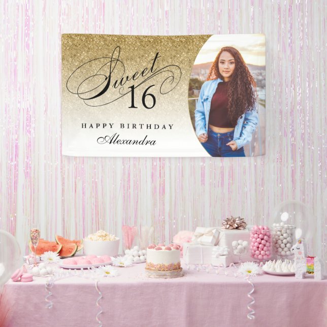 Pancarta de fotos personalizada Gold Purpurina Swe (Fiesta)