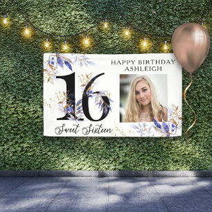 Pancarta de fotos Royal Blue and Gold Foliage Swee