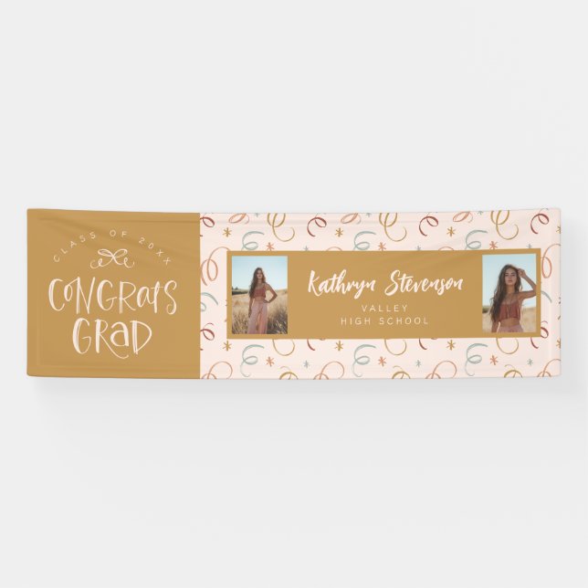 Pancarta de Girly Confetti 2 Photo Congrats Grad F (Horizontal)