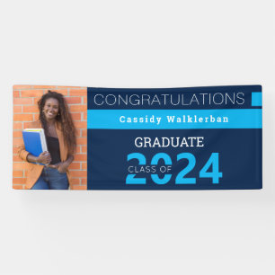 Pancarta de graduación de foto azul de grado