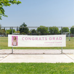 Pancarta de graduación de texto rosado de foto de