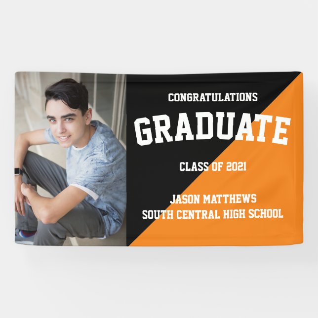 Pancarta de graduación simple de un Naranja negro  (Horizontal)