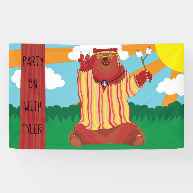 Pancarta de Groovy Peace Bear Fiesta (Horizontal)