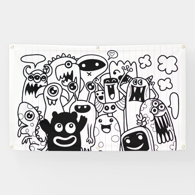 Pancarta de HAPPY MONSTER DOODLE CRITTER (Horizontal)
